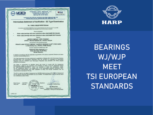 HARP railway bearings are certified according to the European TSI standards